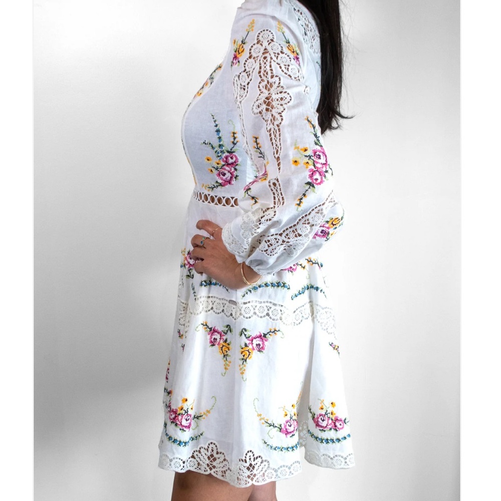 ZIMMERMANN Allia cross-stitched linen+cotton blend mini dress Size US 4 NWT - Picture 15 of 16